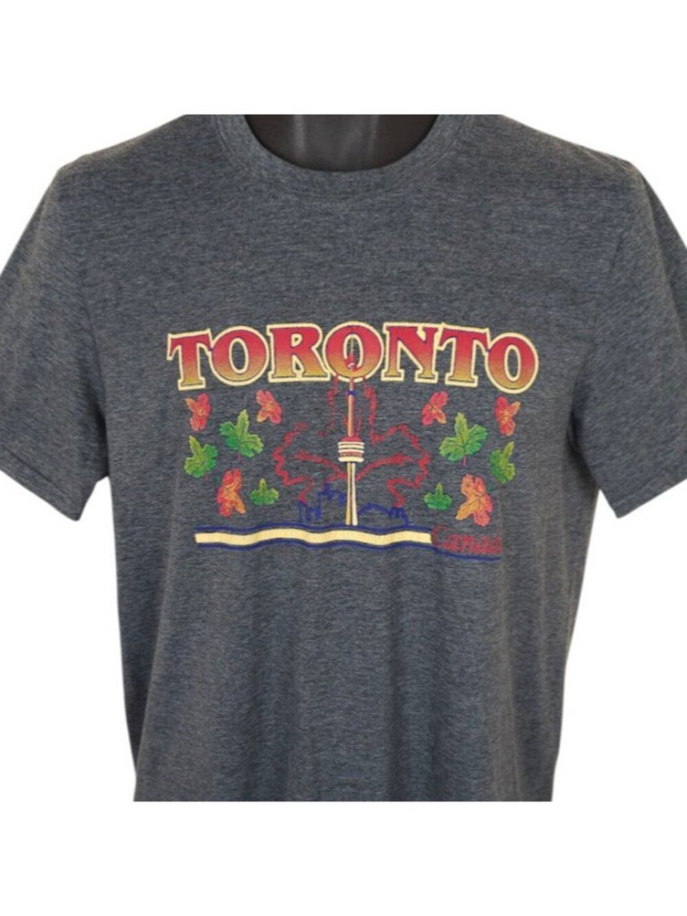 Toronto Canada T Shirt Mens Size Large Gray Maple Leaf Travel Destination Tee